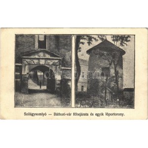 1940 Szilágysomlyó, Simleu Silvaniei; Báthori vár főbejárata és egyik lőportorony / castle's main entry gate...