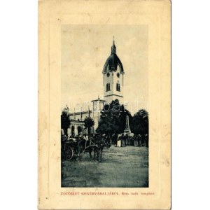 1911 Szinérváralja, Seini; Római katolikus templom, piac a szoborral. W.L. Bp. 2380. 1911-14. / church, market...