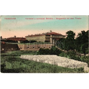 1909 Temesvár, Timisoara; Várrészlet a színházzal, Belváros, kőraktár. Moravetz testvérek kiadása ...