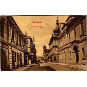 1907 Temesvár, Timisoara; Lonovics utca, Löwi Lipót üzlete / street, shop (Rb)