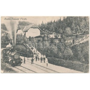 Tusnádfürdő, Baaia Tusnad; vasútállomás, gőzmozdony, vonat. Adler Tusnás Brasov / railway station, locomotive, train ...