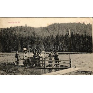 Tusnád-fürdő, Baile Tusnad; Szent Anna tó lapátkerekes kompjárattal. Dragomán kiadása / ferry on the lake (EK...