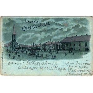 1899 (Vorläufer) Érsekújvár, Nové Zámky; Kossuth Lajos tér, templom. Conlegner J. és Fia kiadása / square, church...
