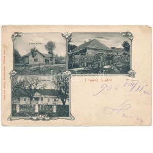 1903 Feled, Veladin, Jesenské; Újfeledi vasútállomás, malom, Fornét ház, kastély. Lévai Izsó kiadása ...