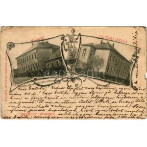 1905 Huszt, Chust, Khust; Állami és polgári iskola / schools. Art Nouveau (szakadás / tear)