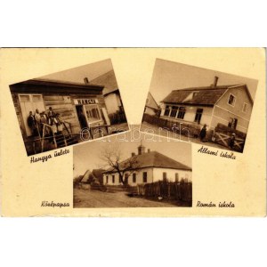 1941 Középapsa, Strední Apsa; állami és román iskola, Hangya szövetkezet üzlete és saját kiadása / cooperative shop...