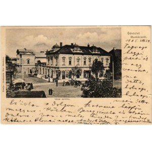 1905 Munkács, Mukacheve, Mukacevo; Városi színház, piac, Iczkovics József és Gottesmann üzlete. Grünstein Mór kiadása...