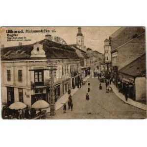 1930 Ungvár, Uzshorod, Uzhhorod, Uzhorod; Nagyhíd és Rákóczi utca, piac, bor és sörcsarnok, üzletek...
