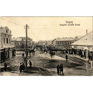 1909 Ungvár, Uzshorod, Uzhhorod, Uzhorod; Nagyhíd utca, híd, üzletek / street, bridge, shops (EK...
