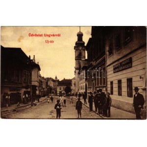 1907 Ungvár, Uzshorod, Uzhorod; Új tér, Lefkovits Jakabné hatos. eng. Zálogkölcsön intézete, Révész üzlete...