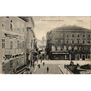 1909 Fiume, Rijeka; Piazza Elisabetta, Via Governo / utca és tér. Salamon Weise üzlete / street and square...