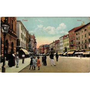 1914 Fiume, Rijeka; Corso, La Voce del Popolo, Minerva, Lotteria, Michelin / utca üzletekkel, osztálysorsjegy ...