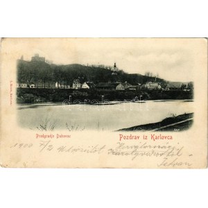 1900 Károlyváros, Karlovac; Predgradje Dubovac / Dobóc vára / castle + FIUME-ZÁGRÁB 64. SZ. mozgóposta (EK...