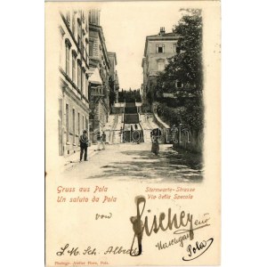 1900 Pola, Pula; Sternwarte Strasse / Via della Specola / street, staircase. Photogr. Atelier Flora