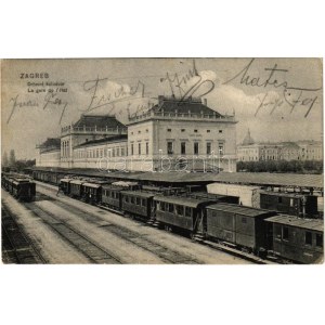 1906 Zagreb, Zágráb; Drzavni kolodvor / La gare de l'etat / railway station, trains / vasútállomás, vonatok (EK...