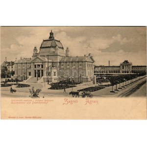 Zagreb, Zágráb; Umjetnicki paviljon i drzavni kolodvor / Kunstpavillon und Staatsbahnhof ...