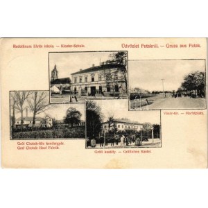 1907 Futak, Futtak, Futog; Rudolfinum zárda iskola, Gróf Chotek-féle kendergyár, Vásár tér, Grófi kastély...