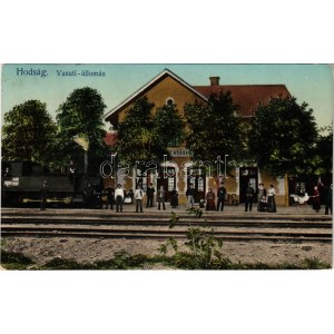 1909 Hódság, Odzaci; vasútállomás, gőzmozdony, vonat / Zeljeznicka stanica / Bahnhof / railway station, locomotive...