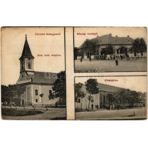 1911 Kishegyes, Mali Idos; Községháza, községi vendéglő, római katolikus templom / town hall, restaurant, church (EK...