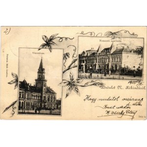 1900 Nagykikinda, Kikinda; Városház, Nemzeti szálloda. Perlstein Márk kiadása / town hall, hotel. Art Nouveau...