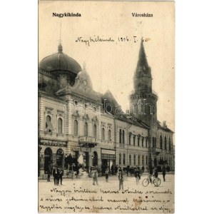 1906 Nagykikinda, Kikinda; Városház, Angner A. m. kir. dohány nagy és különlegességi áruda, Pentz Miklós üzlete ...