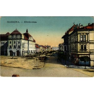 Szabadka, Subotica; Eötvös utca, Taussig üzlete. Vasúti levelezőlapárusítás 694. 1917. / street...