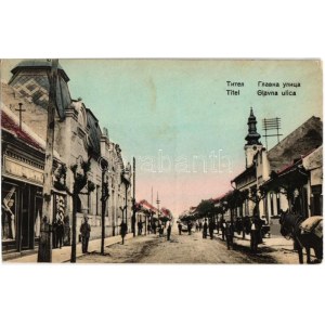 Titel, Glavna ulica / Fő utca, üzletek, templom / main street with shops and church (EK)