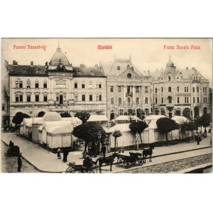 1910 Újvidék, Novi Sad; Ferenc József tér, piac, Mayer nagy szálloda, sörcsarnok...