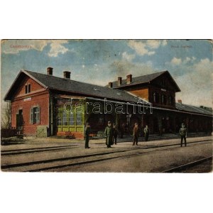 Csáktornya, Cakovec; Vasúti indóház, vasútállomás / railway station (ázott / wet damage)