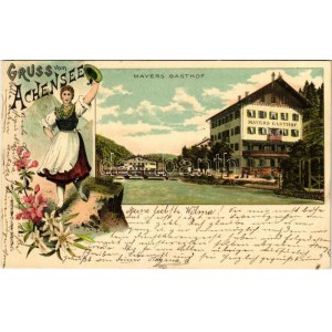 1899 (Vorläufer) Achensee, Mayers Gasthof / hotel and restaurant, folklore. Ottmar Zieher Art Nouveau, floral...