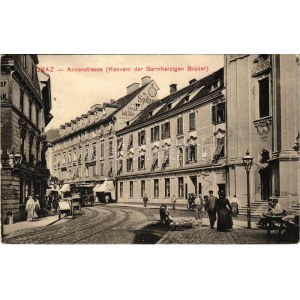 1912 Graz, Annenstrasse (Konvent der Barmherzigen Brüder) / street, shop of Spitzer, tram, road construction (EK...