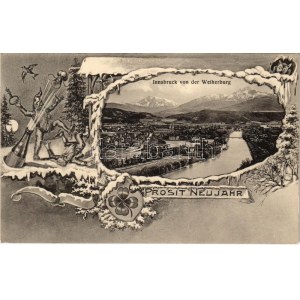 Innsbruck von der Weiherburg. Prosit Neujahr / New Year greeting montage