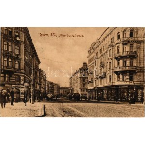 1909 Wien, Vienna, Bécs IX. Alserbachstrasse, Thee Branntweinschank, Haltestelle Strassenbahn, Schneider Meister, Dr. F...