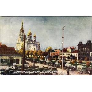 1917 Hrodna, Grodno; Stimmungsbild am Markt in Grodno / market