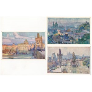 Praha, Prague; 23 pre-1945 unused artist signed postcards (Prazské akvarely Jaroslava Setelíka)