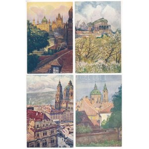 Praha, Prague; 9 pre-1945 unused artist signed postcards (Édit. F.J. Jedlicka)