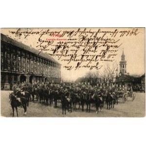 1906 Praha, Prag, Prága, Prague; Czernin-Kaserne / K.u.K. military barracks, montage with cavalrymen (EK...