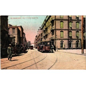 Alexandria, Alexandrie; Rue Porte Rosette / street, trams, shop