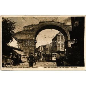 1930 Thessaloniki, Saloniki, Salonique; Arc de Triomphe de Galerius / Triumphal arch, tram