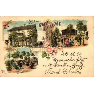 1900 Leszno, Lissa in Posen; Gruss aus Café Bellevue. O.Z.M. 2307. Art Nouveau, floral, litho (EK)