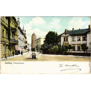 1907 Luban, Lauban; Frauenstrasse. Heliocolrkarte von Ottmar Zieher / street (EK)