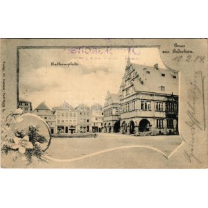 1904 Paderborn, Rathausplatz / town hall, square, shops. Fr. Pommer Art Nouveau, floral