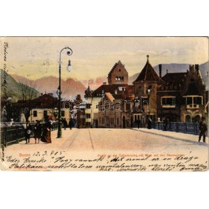 1905 Bolzano, Bozen (Südtirol); Partie an der Talferbrücke mit Blick auf den Rosengarten / bridge (EK...