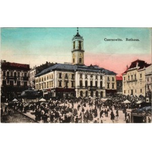 1918 Chernivtsi, Czernowitz, Cernauti, Csernyivci (Bukovina); Rathaus. Verlag A. Tennenbaum / town hall, market + ...