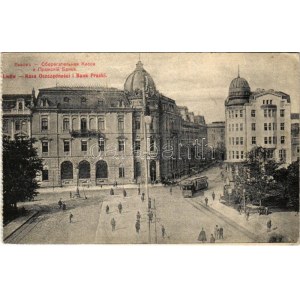 Lviv, Lwów, Lemberg; Kasa Oszcednosci i Bank Praski / street view, bank, tram (EK)