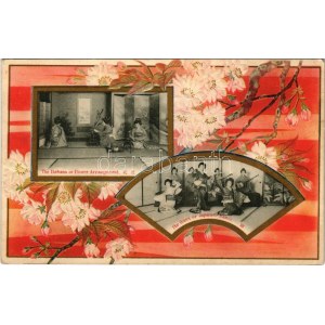 Japán szecessziós dombornyomott montázs / Japanese folklore, the Ikebana or Flower Arrangement...