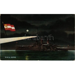 1910 SMS Árpád az Osztrák-Magyar Haditengerészet Habsburg-osztályú csatahajó este / K.u.K. Kriegsmarine Schlachtschiff ...