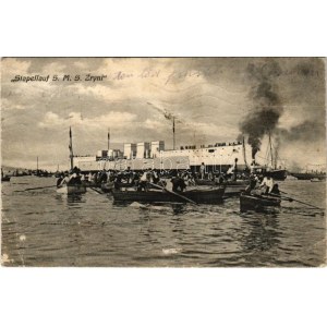 1910 Stapellauf SMS Zrínyi, K.u.K. Kriegsmarine / SMS Zrínyi az Osztrák-Magyar Haditengerészet Radetzky-osztályú pre...