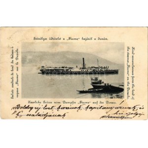 1901 Szívélyes üdvözlet a FIUME oldalkerekes személyszállító hajóról a Dunán (1904-től HABSBURG ...