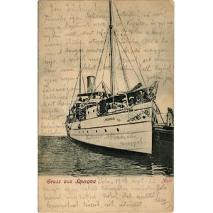 1907 Lovran, Lovrana; Molo / LIBURNIA egycsavaros tengeri személyszállító gőzhajó / single screw sea...